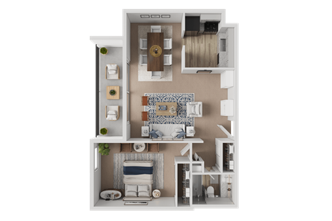 Floor plan for 1 bed, 1 bath, 691 sqft